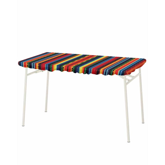 Rainbow Striped Rectangle Tablecloth, Waterproof Elastic Fitted Table Covers for 8 Foot Tables, 32x96inch Decorative Tablecloths for Picnic, Camping, Outdoor, Modern Colorful Boho Ethnic Chic Lines