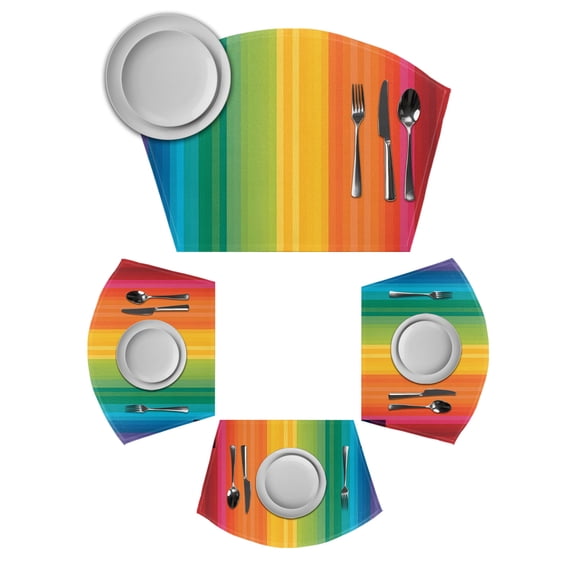 Rainbow Striped Round Table Placemats Set of 2 Wedge Placemats, Colorful Gradients Modern Abstract Art Place Mats for Dining Table Set Washable Mats Kitchen Decor for Indoor Outdoor Wipe Clean