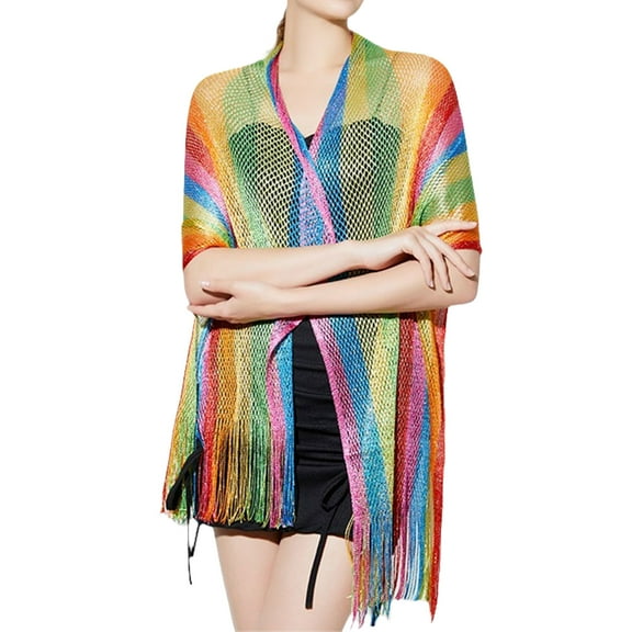 Rainbow Striped Scarf, Soft & Breathable Scarf Shawl Features Colorful Stripes Pattern for Casual Gatherings & Daily