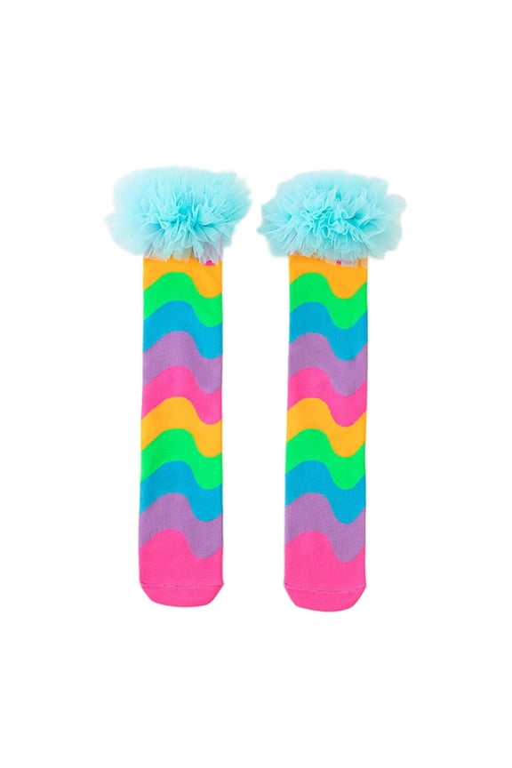 Rainbow Striped Socks Blue Fall Winter Sweet Fashionable Long Tube Gathering Performance Calf Socks Mesh Trendy Mid-calf