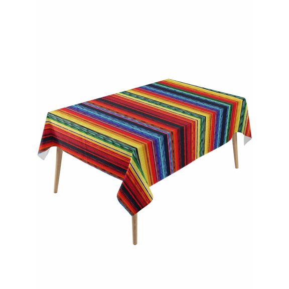 Rainbow Striped Table Cloth, Boho Ethnic Colorful Lines Minimalist Waterproof Tablecloth for Rectangle Tables, Reusable Washable Fabric Table Cover for Restaurant Kitchen Dining Tables 60"x120"