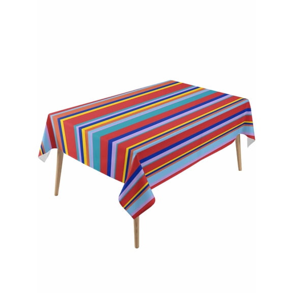 Rainbow Striped Table Cloth, Red Blue Yellow Geometric Abstract Waterproof Tablecloth for Rectangle Tables, Reusable Washable Fabric Table Cover for Restaurant Kitchen Dining Tables 60"x120"