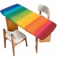 thumbnail image 1 of Rainbow Striped Table Cloths for 8 Foot Rectangle Tables, Colorful Gradients Modern Abstract Art Patio Waterproof Elastic Fitted Tablecloths, Washable Rectangular Table Cover for Camping, 1 of 8