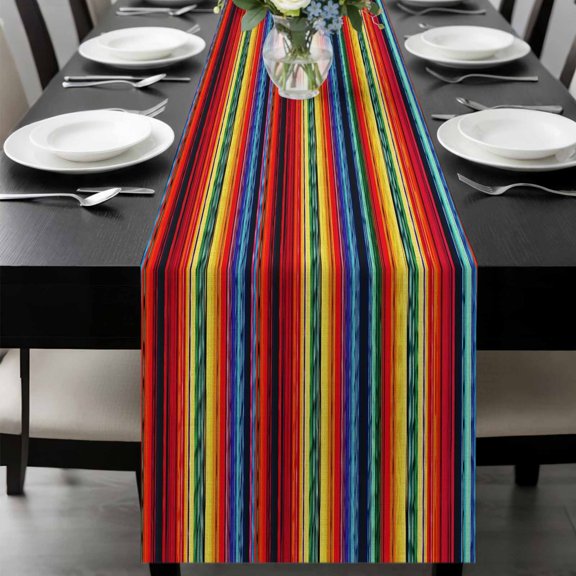 Rainbow Striped Table Runner 108 Inches Long, Boho Ethnic Colorful Lines Minimalist Kitchen Coffee Dining Table Decoration for Home Party Birthday Wedding Home Decor 13x108 Inches