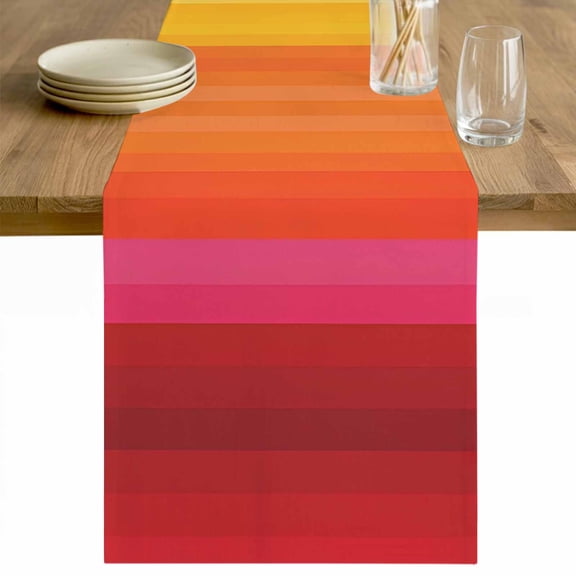 Rainbow Striped Table Runner - 48 Inch Long Colorful Gradients Modern Abstract Art Cotton and Linen Blended Dress Scarves Farmhouse Table Runner for Kitchen Dining, Coffee Table, 13" x 48"