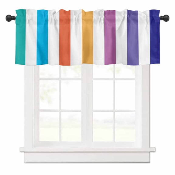 Rainbow Striped Valances for Windows Colorful Rectangular Geometric Rod Pocket Curtain Valance Window Treatment Short Curtains for Kitchen Living Room, 42"x18"