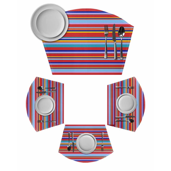 Rainbow Striped Wedge Shaped Placemats Set of 4, Cotton Linen Fan Place Mats, Red Blue Yellow Geometric Abstract Washable Table Mats for Holiday Wedding Party Dinning Coffee Tables 11.8"x17.5"