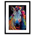 thumbnail image 1 of Rainbow Striped Zebra Colourful Vibrant Bold Psychedelic Neon Impact Artwork Framed Wall Art Print 9X7 Inch, 1 of 5