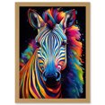 thumbnail image 1 of Rainbow Striped Zebra Colourful Vibrant Bold Psychedelic Neon Impact Artwork Framed Wall Art Print A4, 1 of 5