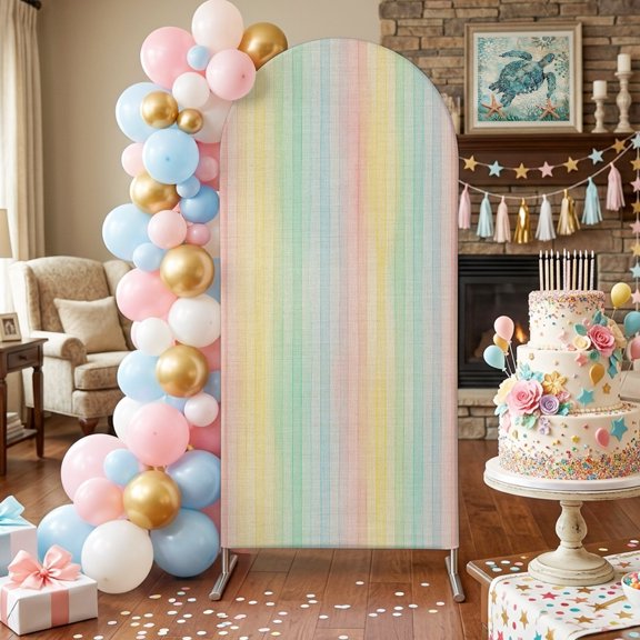 Rainbow Stripes Arch Backdrop Covers 4 FT, Colorful Watercolor Linen Texture Stretchy Fitted Arched Stand Covers Party Arch Stand Cover Photo Booth for Wedding Birthday Decor