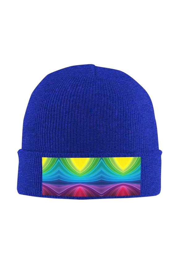 Rainbow Stripes Beanie Hat Men Women Warm Printed Cap Knit Beanies Hats Outdoor Winter Blue