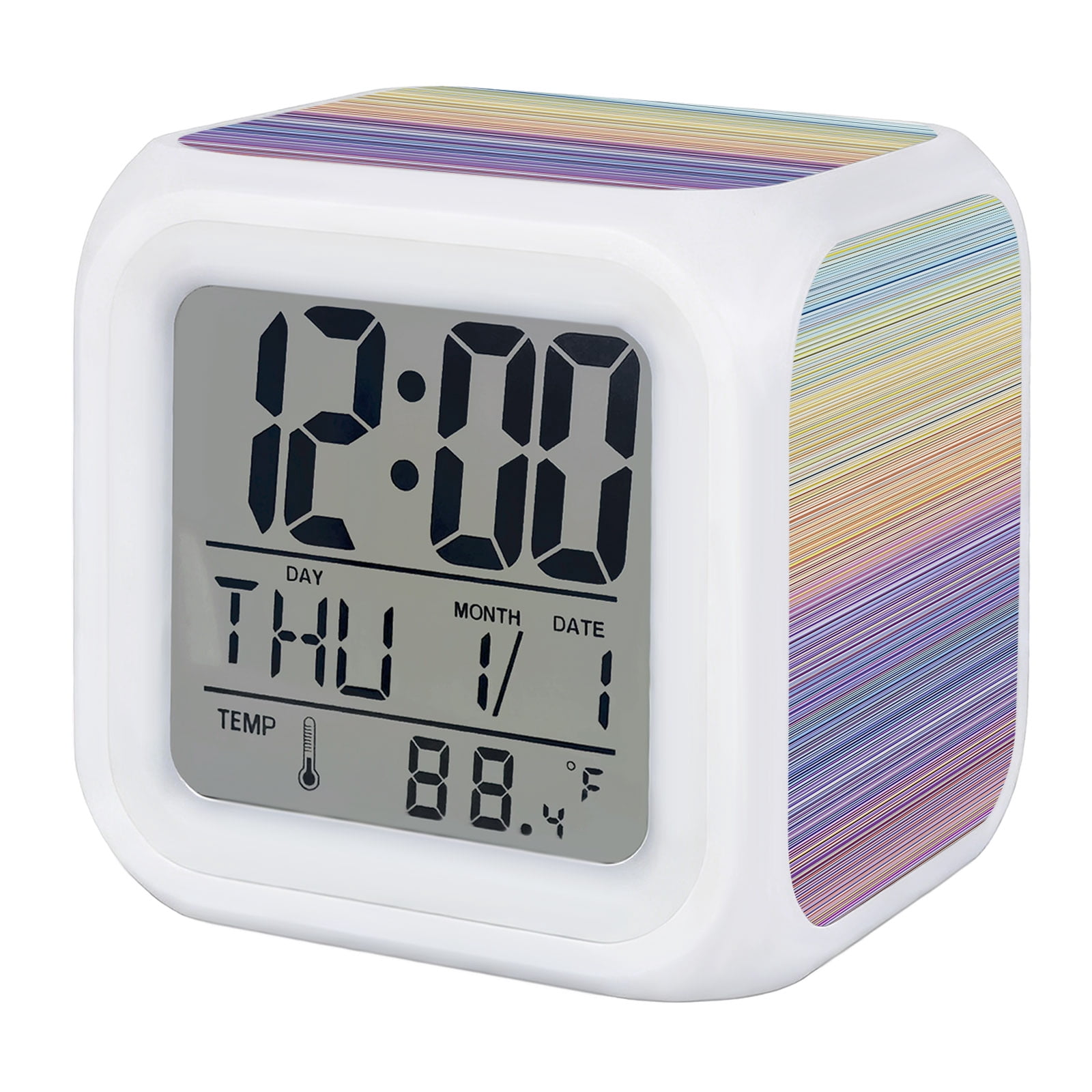Rainbow Stripes Digital Alarm Clock for Bedrooms,Smart LED Alarm