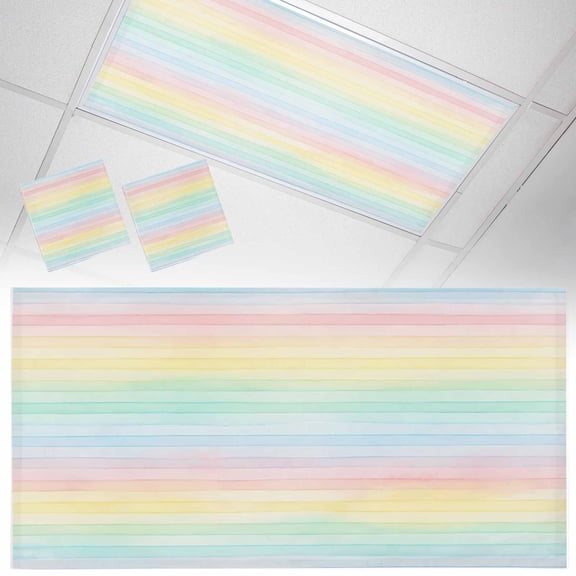 Rainbow Stripes Fluorescent Light Covers Pink Blue Green Yellow Watercolor Stripes Magnetic Light Filters Ceiling Lighting Panel Shade for Classroom Office Home 2 x 4 ft, 2 Pack