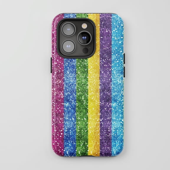 Rainbow Stripes Glitter Tough Phone Case for All iPhone Series