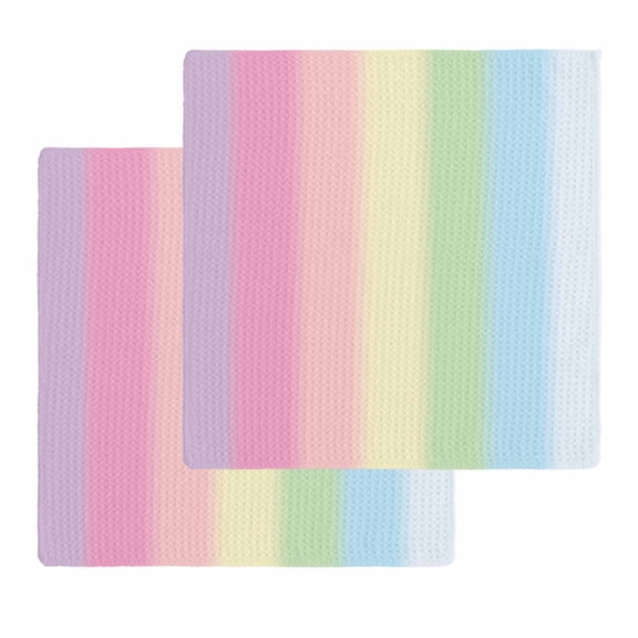 Rainbow Stripes Kitchen Dish Towels for Drying Dishes Set of 2, Modern Colorful Cream Striped Aesthetics Waffle Weave Microfiber Hand Tea Bathroom Towels Quick Dry & Absorbent Towel 12x12