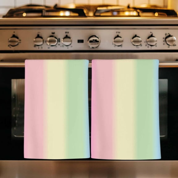 Rainbow Stripes Kitchen Towels Set of 3, Modern Colorful Cream Striped Aesthetics Absorbent Dish Towels for Kitchen, Microfiber Hand Towel, Quick Drying Tea Towel for Cleaning Decorative Dishcloths
