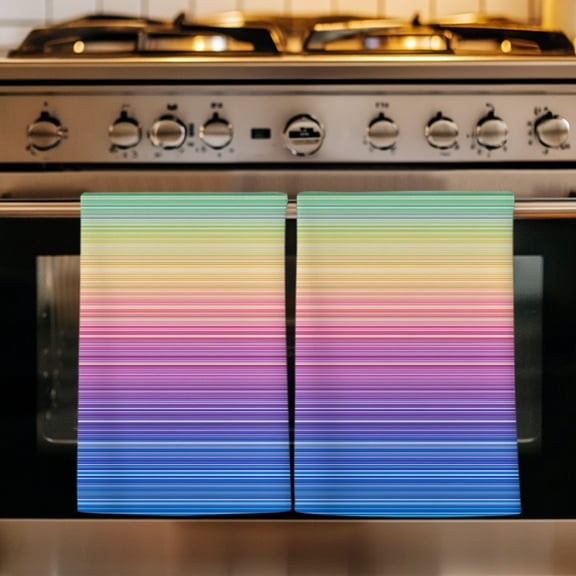 Rainbow Stripes Kitchen Towels Set of 4, Gradient Blue Purple Yellow Green Lines Absorbent Dish Towels for Kitchen, Microfiber Hand Towel, Quick Drying Tea Towel for Cleaning Decorative Dishcloths
