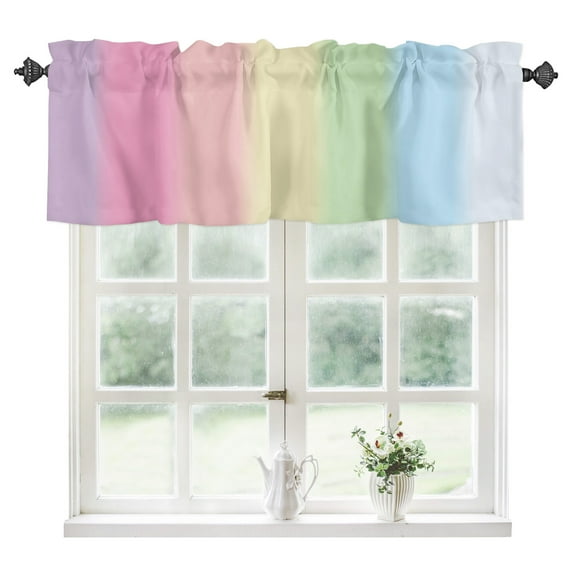Rainbow Stripes Kitchen Valances for Windows 54x18 Inch Kitchen Curtains Valances Rod Pocket Modern Colorful Cream Striped Aesthetics Bathroom Window Valances for Window Treatment Decor