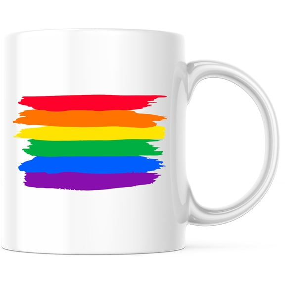 Rainbow Stripes Mug, Pride Month Gift, LGBTQIA Love, Gay Pride Equality, Love is Love, Diversity Flag Mug - 11 Ounce Novelty Coffee Cup - WMUG0041
