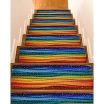 Rainbow Stripes Non-Slip Stair Treads for Wooden Steps, 4 Pack-8x30in Carpet Stair Mats with Adhesive Backing, Noise-Reducing Step Covers for Indoor Stairs, Easy to Install & Residue-Free