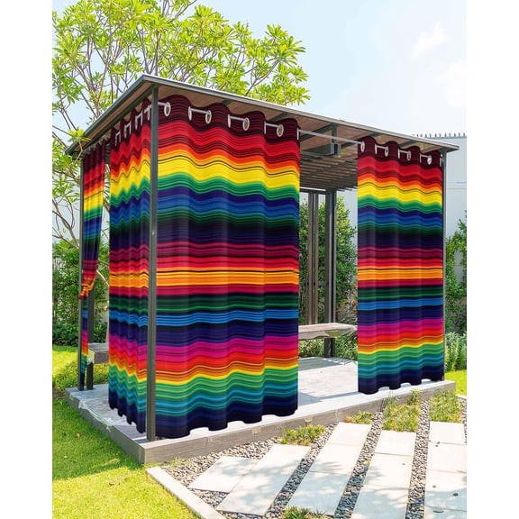 Rainbow Stripes Outdoor Curtains for Patio, Mexico Colored Stripes Minimalist Privacy Drapes Grommet Waterproof Outside Curtains for Porch/Cabana/Balcony 54"x 108", 1 Panel