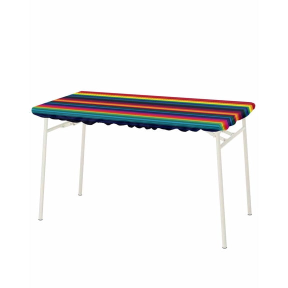 Rainbow Stripes Rectangle Tablecloth, Waterproof Elastic Fitted Table Covers for 8 Foot Tables, 32x96inch Decorative Tablecloths for Picnic, Camping, Outdoor, Mexico Colored Stripes Minimalist