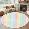 thumbnail image 1 of Rainbow Stripes Round Living Room Rugs 5 ft, Pink Blue Green Yellow Watercolor Stripes Washable Area Rug with Non-Slip Sturdy Edge Binding Round Carpet for Entryway Kitchen Bedroom Bathroom, 1 of 9