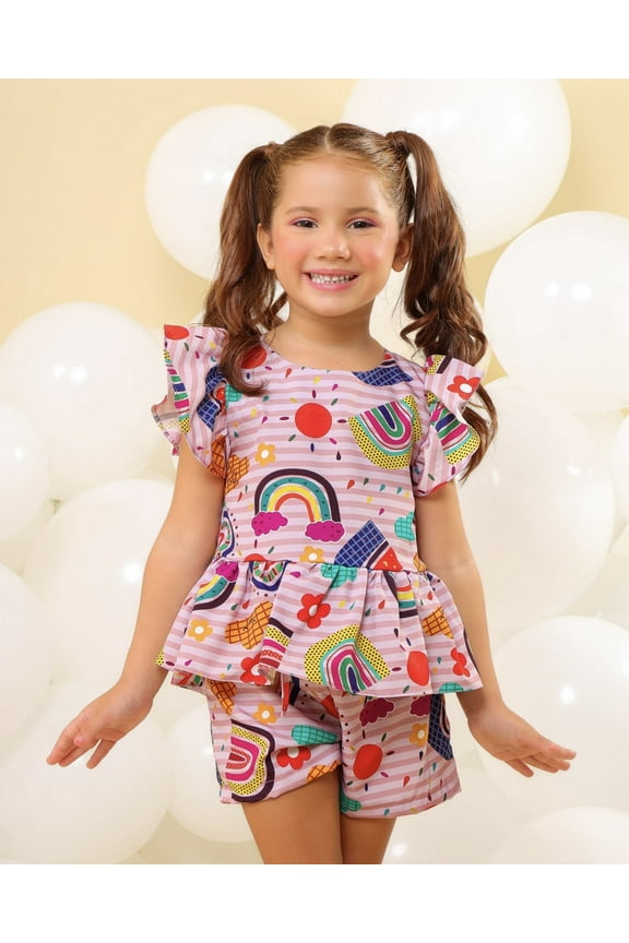 Rainbow Stripes Set for Girls, Ages 2-8 – Vibrant Two-Piece Outfit, Comfortable and Stylish, Perfect for Any Occasion