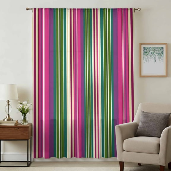 Rainbow Stripes Sheer Curtains 45 Inches Long, Farmhouse Colorful Abstract Striped Light Filering Curtains, Breathable Simi Curtain Privacy Drapes for Kitchen Bathroom Small Window Treatment