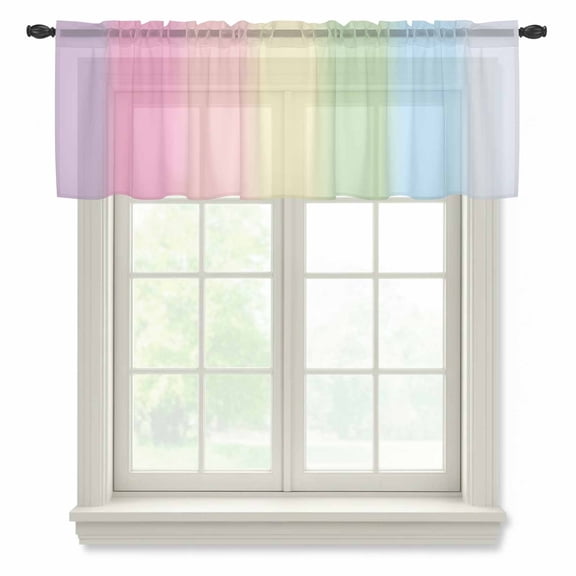 Rainbow Stripes Sheer Curtains Valances for Windows Modern Colorful Cream Striped Aesthetics Chiffon Kitchen Valances for Cafe, Voile Window Treatments Curtains for Living Room Bedroom, 42"x18"