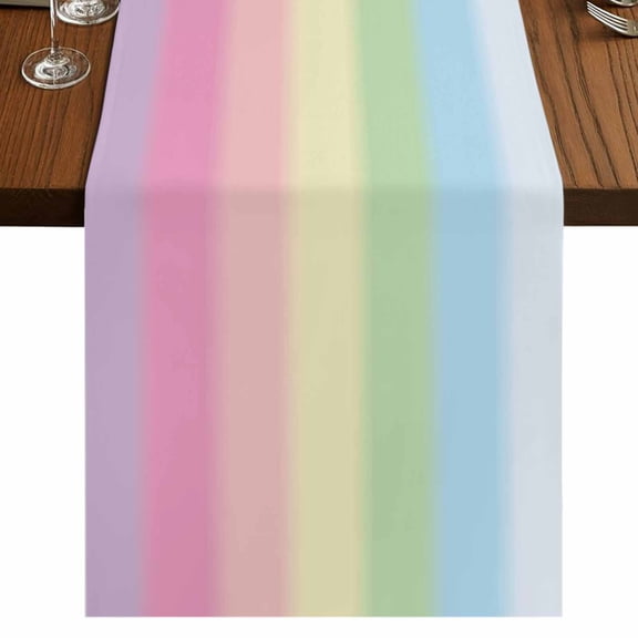 Rainbow Stripes Short Table Runner 36 Inches Long,Modern Colorful Cream Striped Cotton Linen Table Runners Dresser Scarves,Tabletop Scarf Furniture Cover for Home Dinner Party Decor 13"x36"