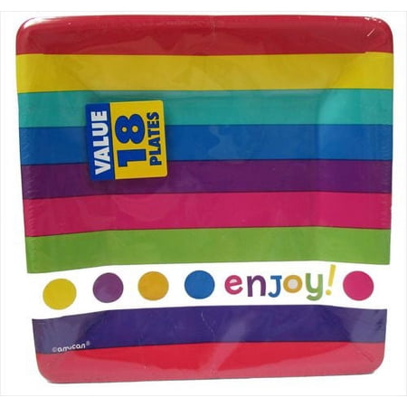 Rainbow Stripes Small Paper Plates (18ct)