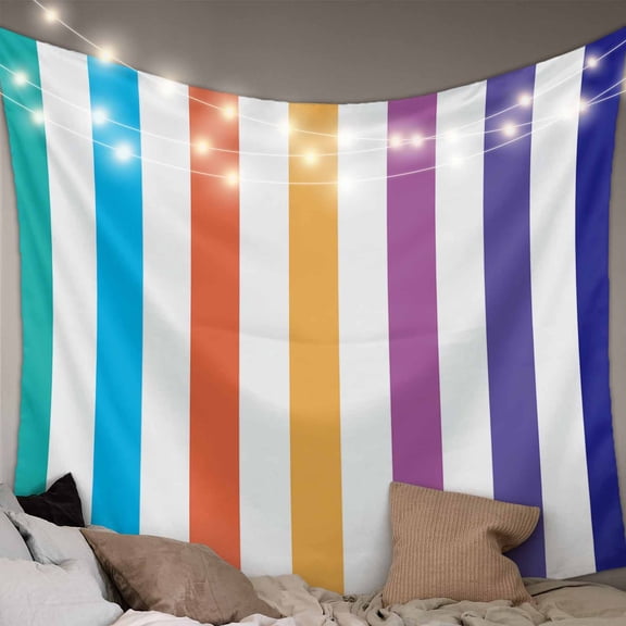 Rainbow Stripes, Small Tapestry for Bedroom Wall Hanging Tapestry, Gradual Modern Geometric Stripes Ceiling Backdrop Tapestries Poster Blanket Wall Decor for Teens Room Living Room Dorm 23" x 28"