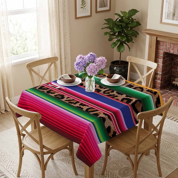 Rainbow Stripes Square Tablecloth 54x54 Inch Leopard Animal Skin Printed Waterproof Polyester Tablecloth for Dining Table, Washable Table Cover for Kitchen Dining Room Wedding,Stain Resistant