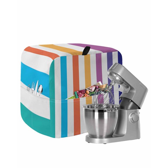 Rainbow Stripes, Stand Mixer Dust Cover with Storage Pocket & Handles, Gradual Modern Geometric Stripes Fits All Tilt Head & Bowl Lift Kitchen Appliance Cover Organizer Bag Accessories, 6-8 Quart