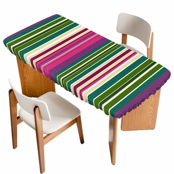 Rainbow Stripes Table Cloths for 6 Foot Rectangle Tables, Farmhouse Colorful Abstract Striped Patio Waterproof Elastic Fitted Tablecloths, Washable Rectangular Table Cover for Camping