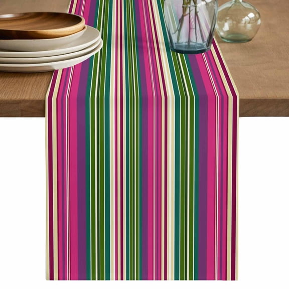 Rainbow Stripes Table Runner 48 Inches, Farmhouse Colorful Abstract Striped Bed Runner Dresser Scarves Tabletop for Indoor Outdoor Parties/Ceremony/Banquet, 13" x 48"