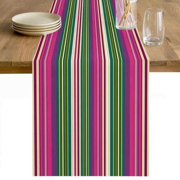 Rainbow Stripes Table Runner 48 Inches Long Farmhouse Dress Scarves, Farmhouse Colorful Abstract Striped Dining Tablerunner for Coffee Table/Kitchen Island/Party Décor, 13" x 48"