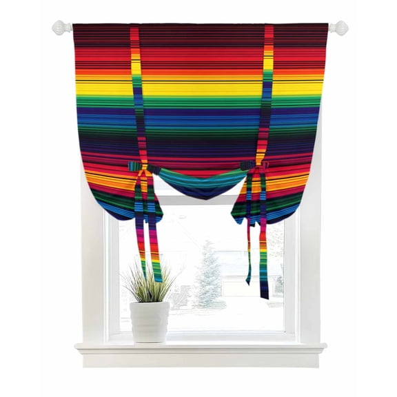 Rainbow Stripes Tie Up Curtains for Window, Thermal Insulated Balloon Shade Adjustable Rod Pocket Curtains Valance Panels for Kitchen Bathroom Cafe 42 x 45 Mexico Colored Stripes Minimalist