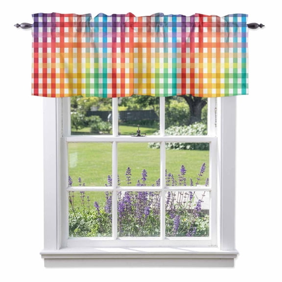Rainbow Stripes Valances for Windows, Gradient Striped Watercolor Valance Window Treatment Rod Pocket Short Curtains Valances for Kitchen Bathroom 60"W x 18"L