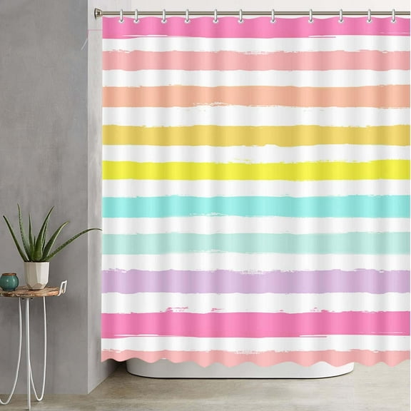 Rainbow Stripes Waterproof Shower Curtain for Bathroom Decorations with Plastic Hooks Color Horizontal Stripe Bathtub Decor Polyester Fabric Shower Curtains Set with Hooks 72"W x 84"L (Pack of 1)