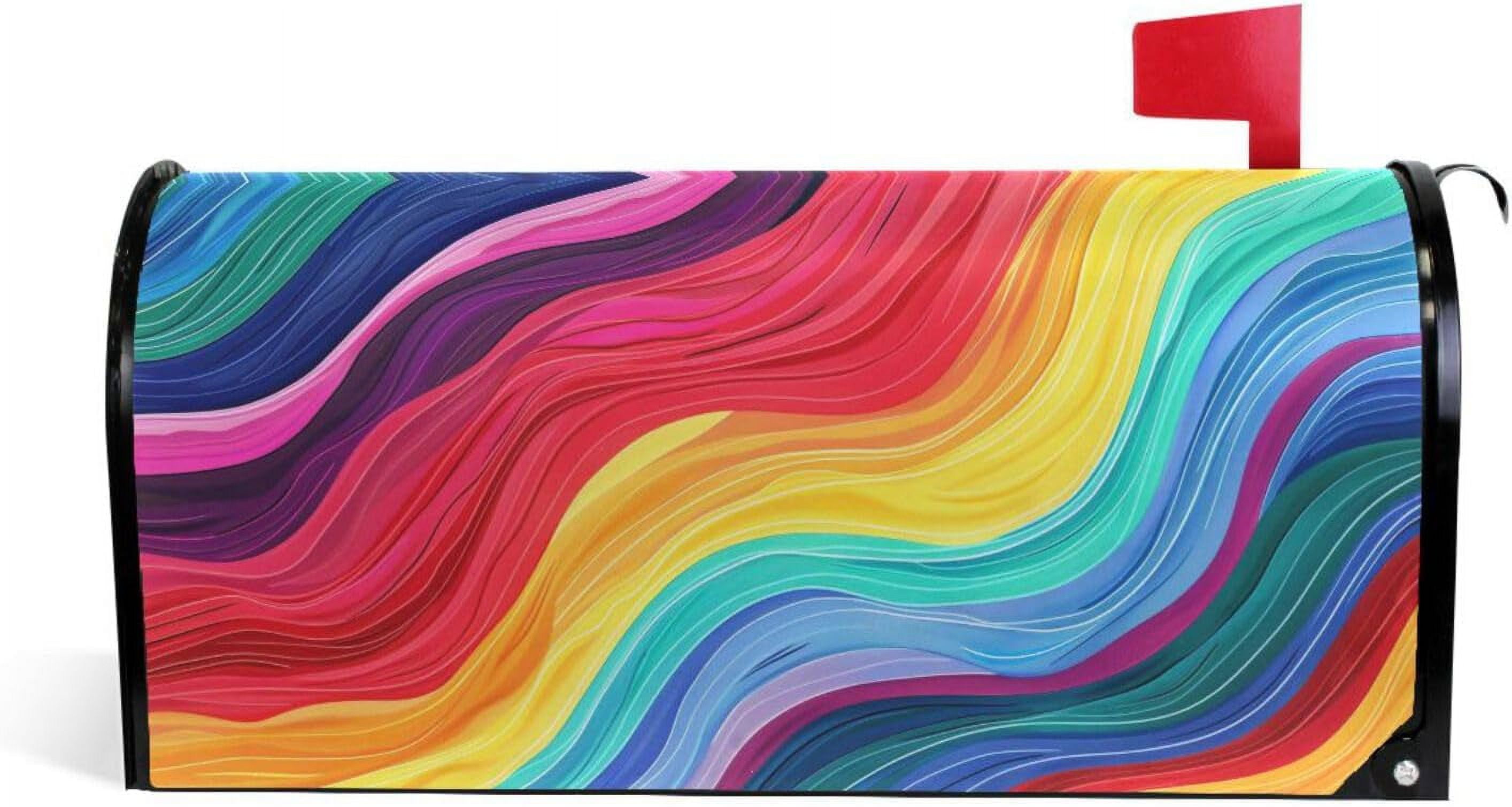 Rainbow Stripes and Waves Magnetic Mailbox Cover MailWraps Garden Yard Home Decor for Outside Oversized-25.5" x20.8"\u2026