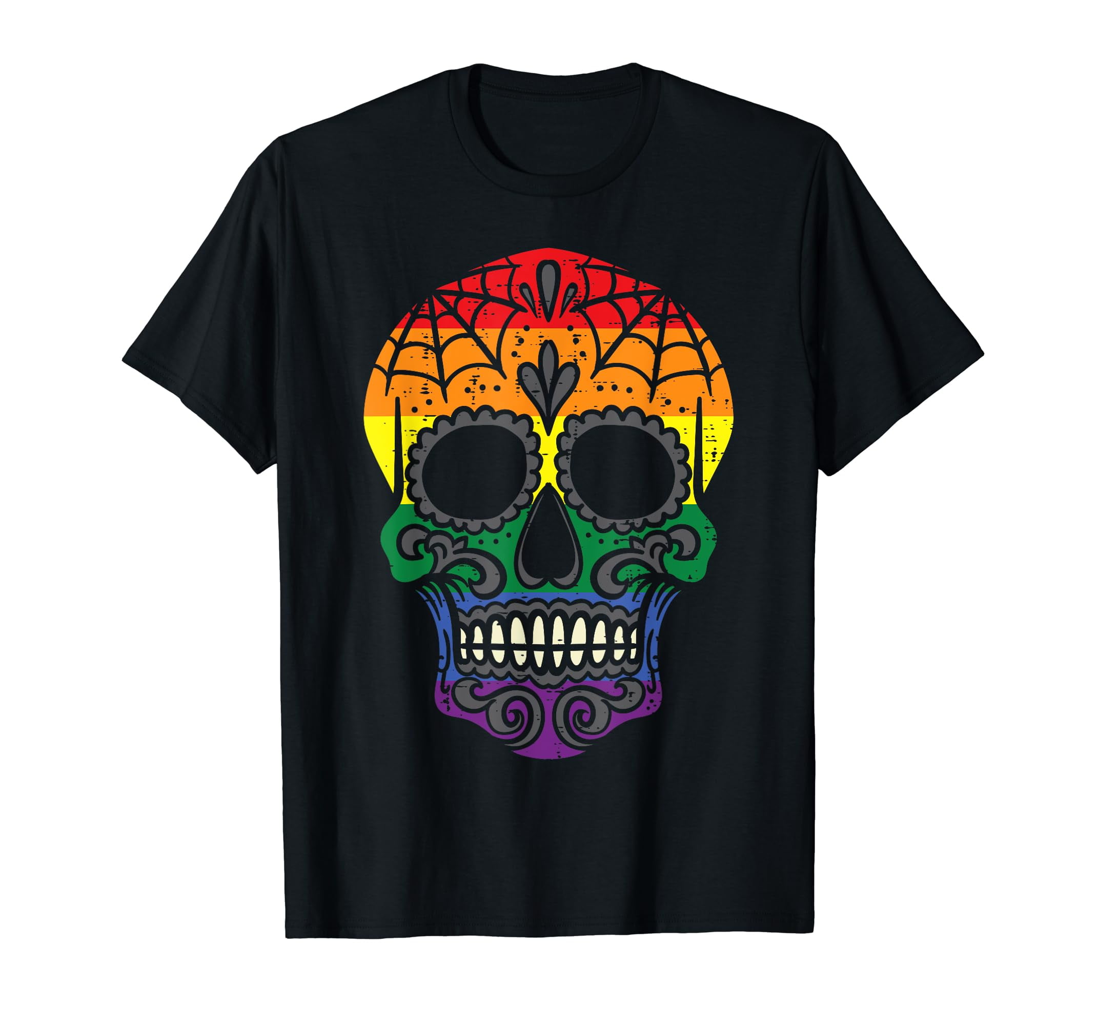 Rainbow Sugar Skull Mexican Day Of Dead Gay LGBT Halloween T-Shirt 