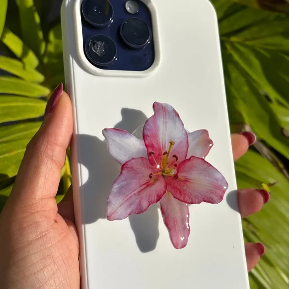 Rainbow Summer Pink Lily Blossom Flower Magnetic Phone Grip Summer Szn Tropical Flower Floral