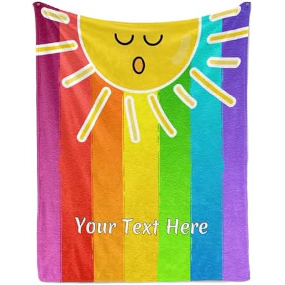 Rainbow Sun Blanket with Name, Personalized Throw Blanket for Couch Sofa Bed, Soft Warm Fuzzy Cozy, 40 x 50 Inches$$Home Decor, Kitchen, & Other
