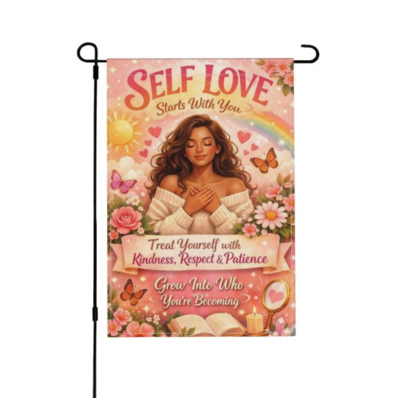 Rainbow Sun Floral Self Love Double Sided Garden Flag Outdoor Waterproof Yard Decor Banner 18x12 Inch
