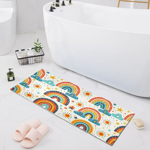 Rainbow Sun Star Cloud Bath Mat 39x20 Non-Slip Bathroom Rugs Absorbent Soft Plush Quick Dry for Tub Shower Kitchen Home Decor