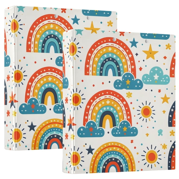 Rainbow Sun Star Cloud Hardcover 3 Ring Binder 1.5” Round Rings Letter Size Paper Pockets for School Office Supplies