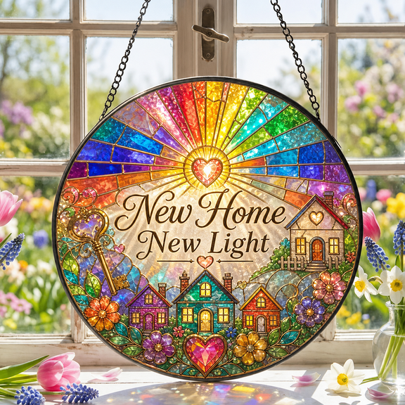 Rainbow Sunburst Stained Glass Suncatcher New Home Gift for Bright Happy Windows