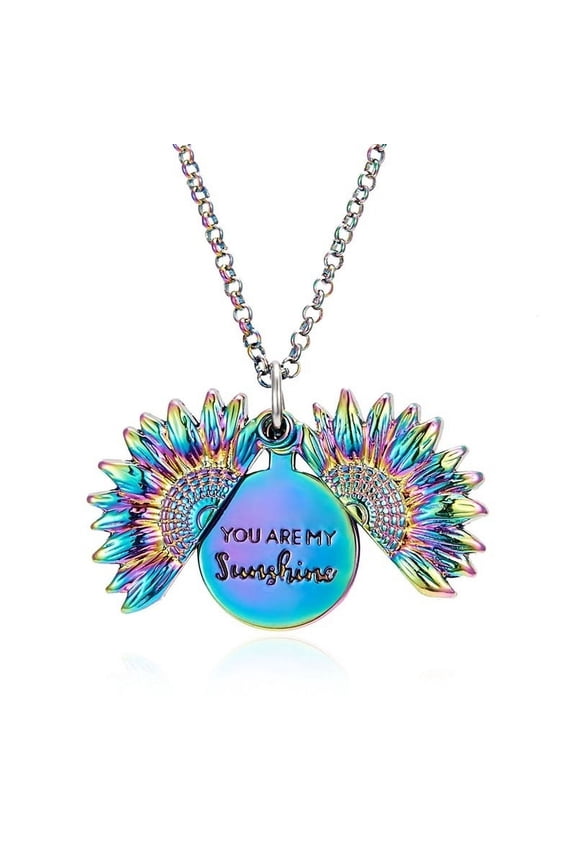 Rainbow Sunflower Engraved Necklace Locket Necklace